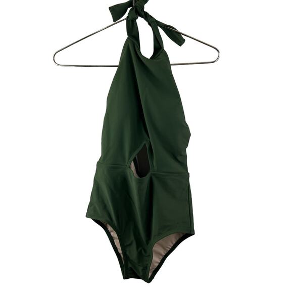 Kona Sol Green Coverage One Piece Swimsuit Nylon Stretch Halter Neck Sz S Small - Picture 1 of 5